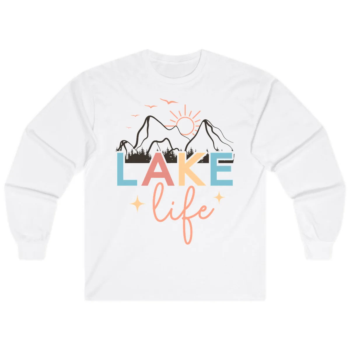 Mountain Lake Life Typography Long Sleeve in White